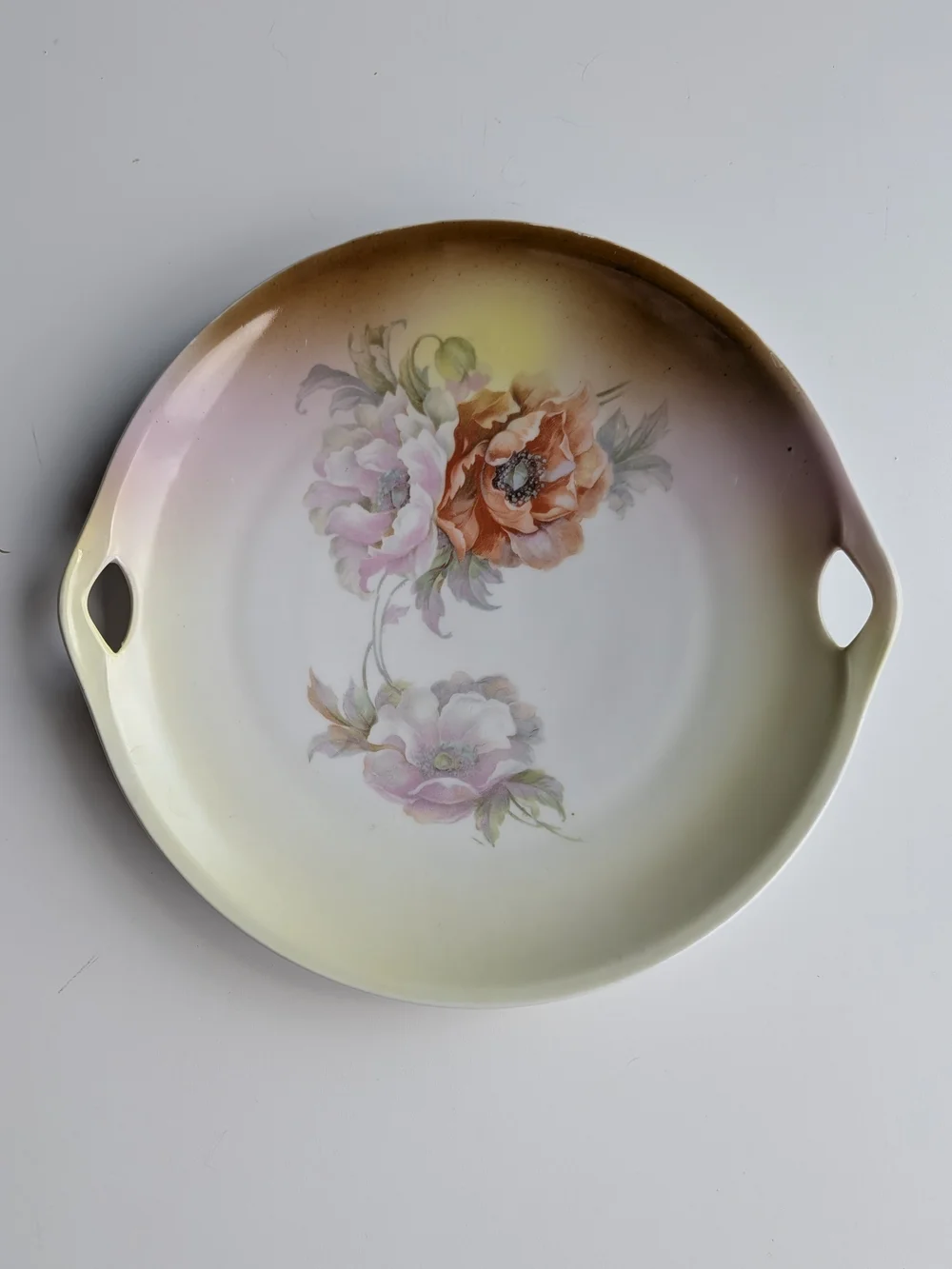 Antique Bavarian serving platter features hand painted poppies